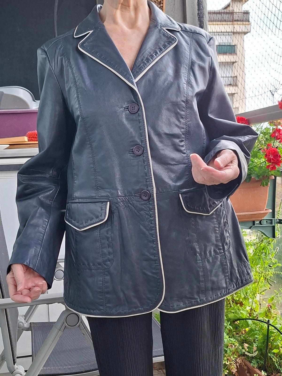 blazer cuir bleu taille m, Kleding | Dames, Jasjes, Kostuums en Pakken, Ophalen, Blauw, Maat 42/44 (L), Nieuw