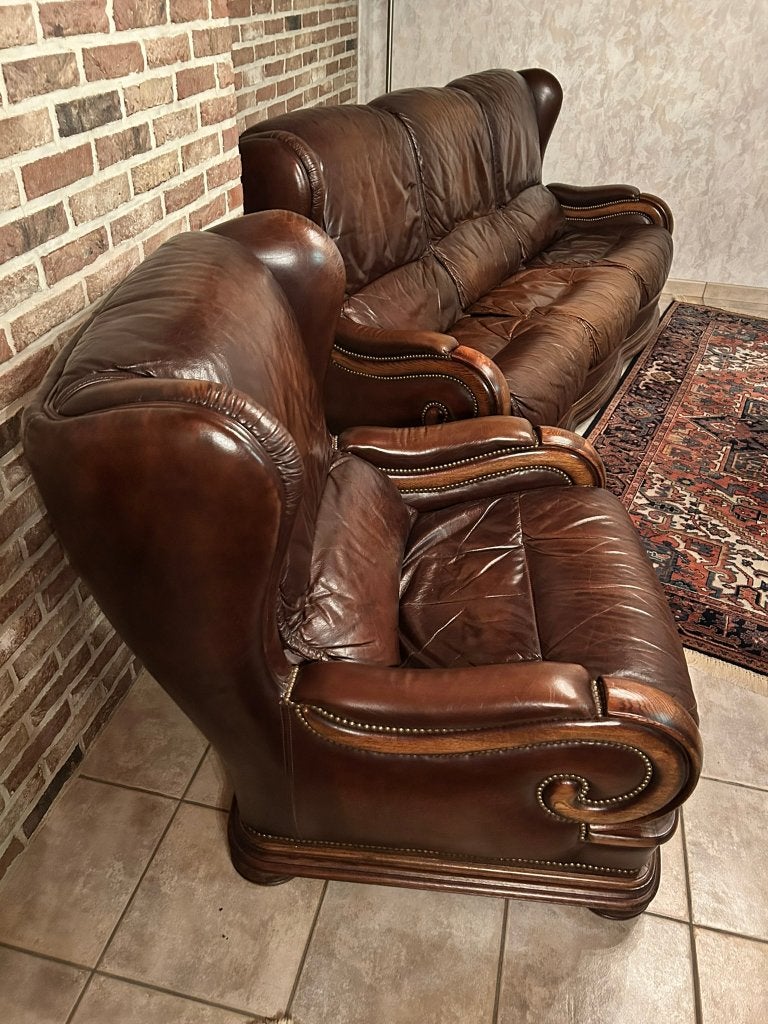 Lederen salon Oxford, Gebruikt, Overige maten, Klassiek, Rechte bank