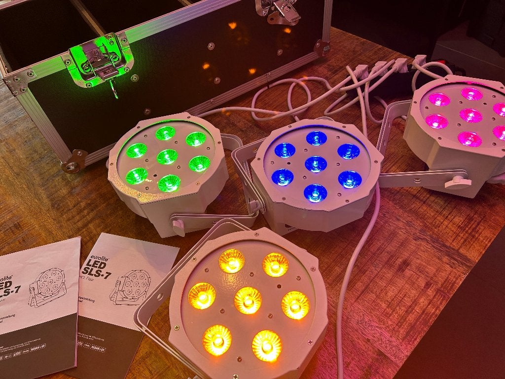 Pack 4 par Led sls-7 Eurolite rgbaw & uv+ flight, Enlèvement, Utilisé, Lumières, Commande sonore
