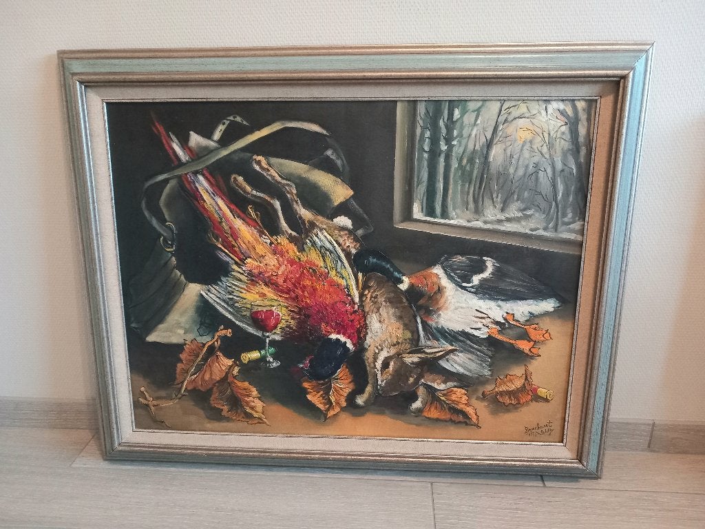 Schilderij Willy Broeckaert "jacht", Ophalen, Gedateerd, Stilleven, Doek