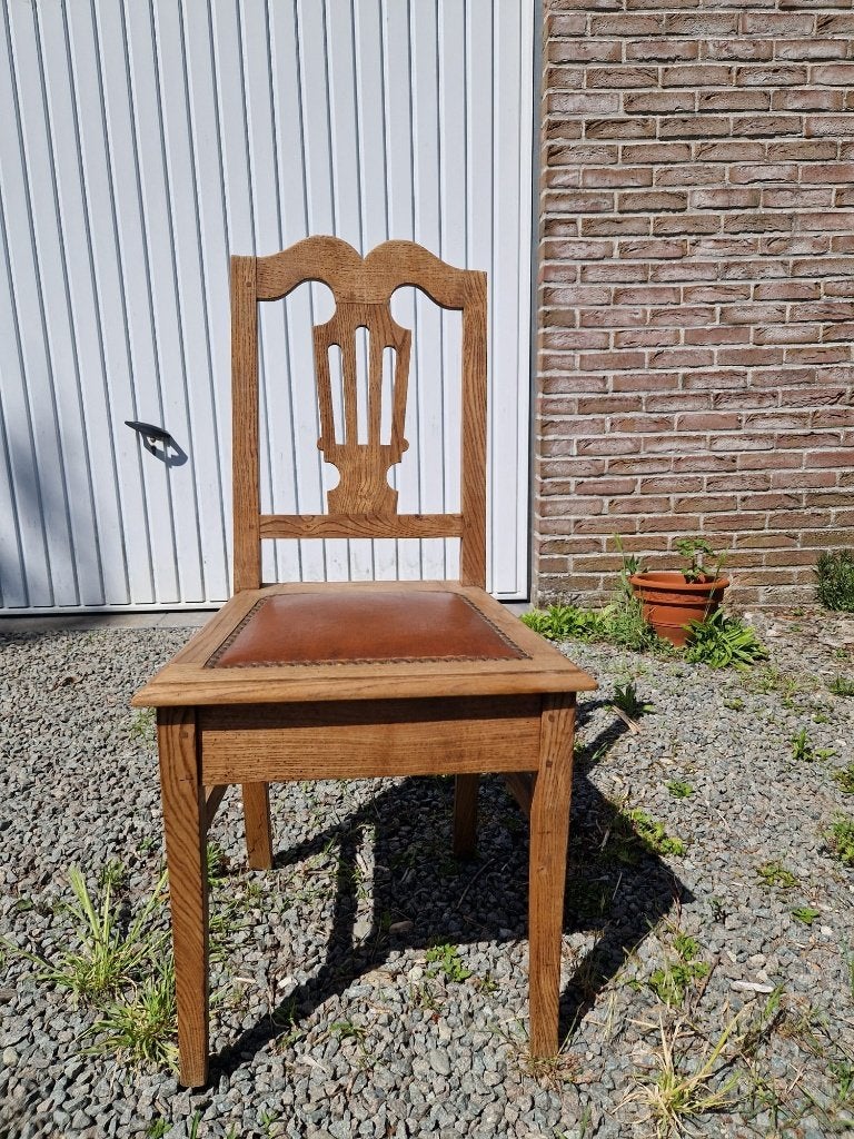 Chaise bois massif cuir | houten stoel, Comme neuf, Brun, Enlèvement, Classique