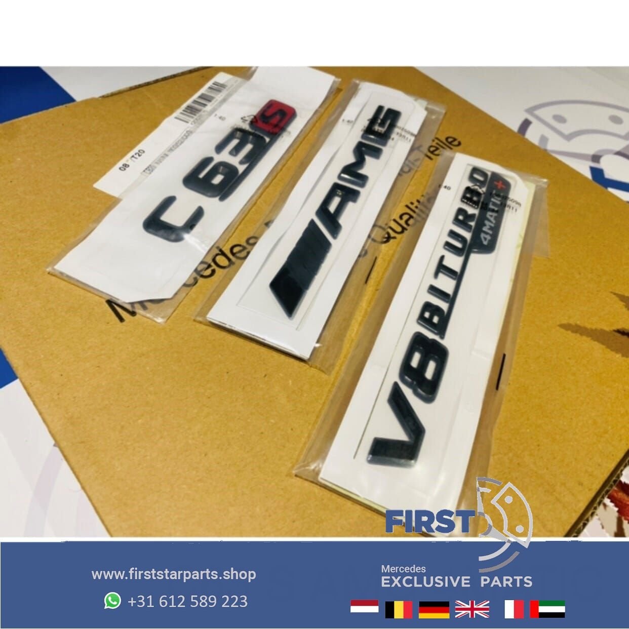 W205 C63S AMG LOGO SET C 63 S ZWART EMBLEMEN SET Mercedes C, Gebruikt, -, Ophalen of Verzenden, -