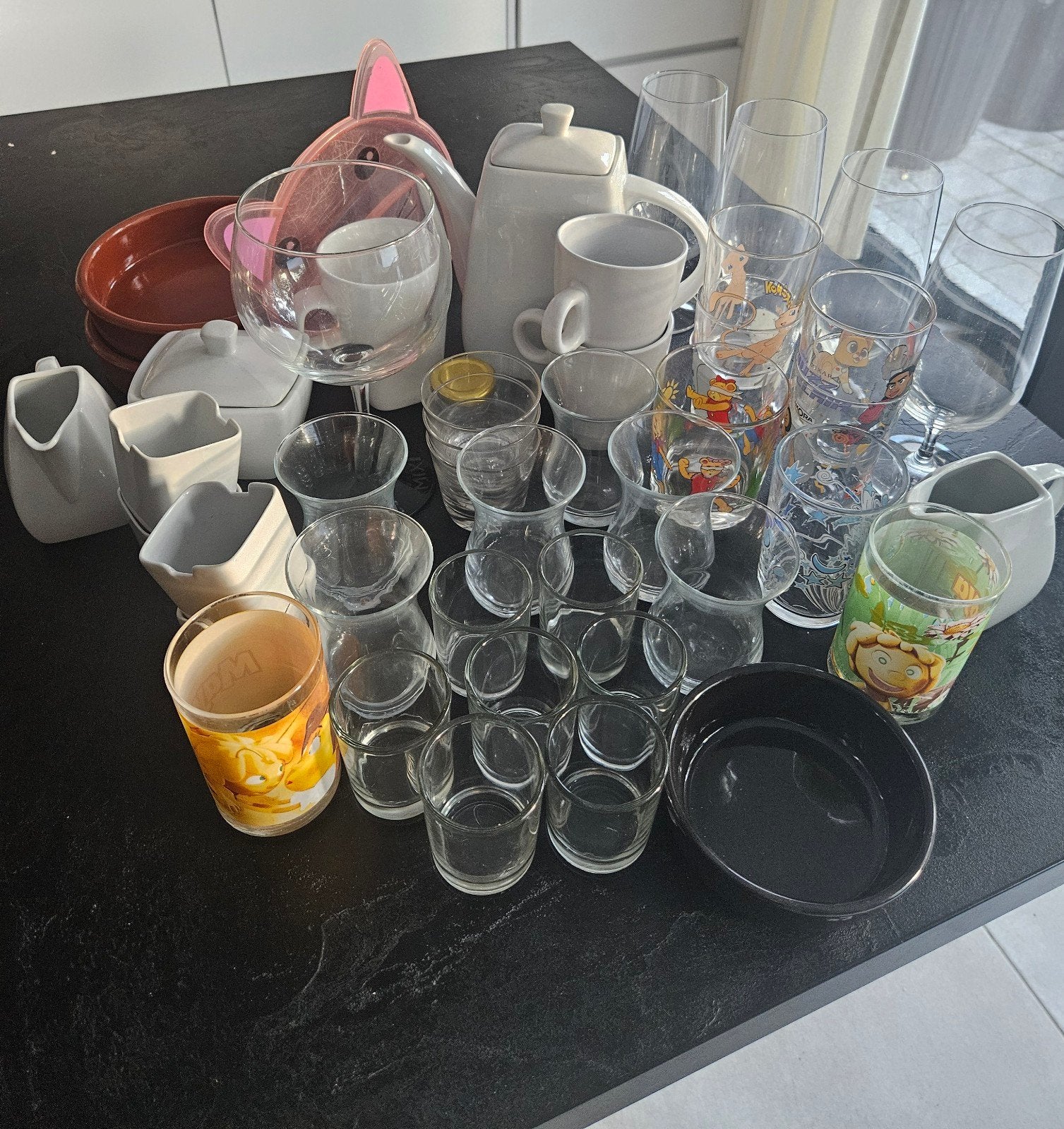 groot lot glazen, tassen, potjes, kommen,..., Verzamelen, Ophalen of Verzenden