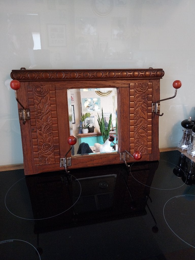 antieke kapstok met spiegel, Antiek en Kunst, Ophalen, Minder dan 100 cm