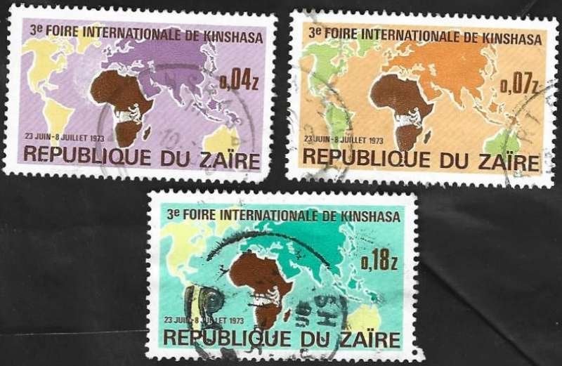 3 Postzegels Zaïre 1973 Internationale beurs, Timbres & Monnaies, Timbres | Afrique, Enlèvement ou Envoi, Autres pays, Affranchi