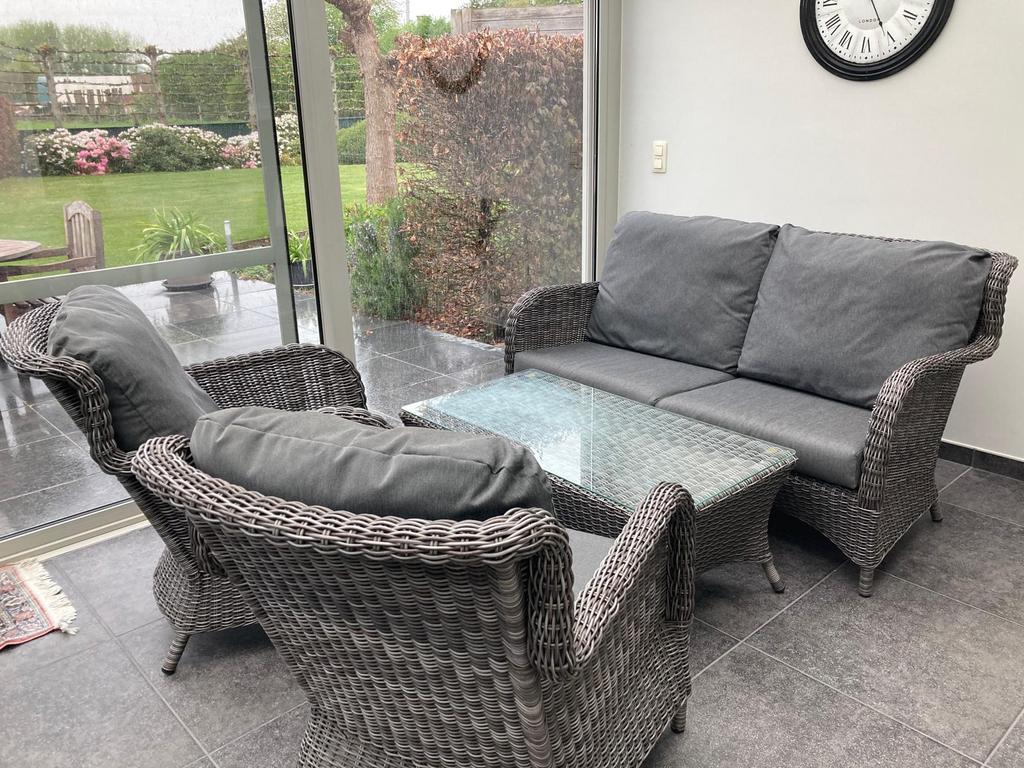 Luxe loungeset-Taste 4 Seasons-3-zit+2 zetels+tafel-TOPSTAAT, Enlèvement, Comme neuf, Osier, Sets de jardin