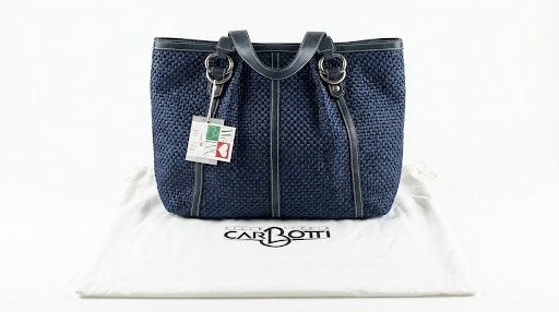 Sac cabas Carbotti cuir vitello bleu tressé neuf / étiquette, Enlèvement, Neuf, Bleu, Sac à main