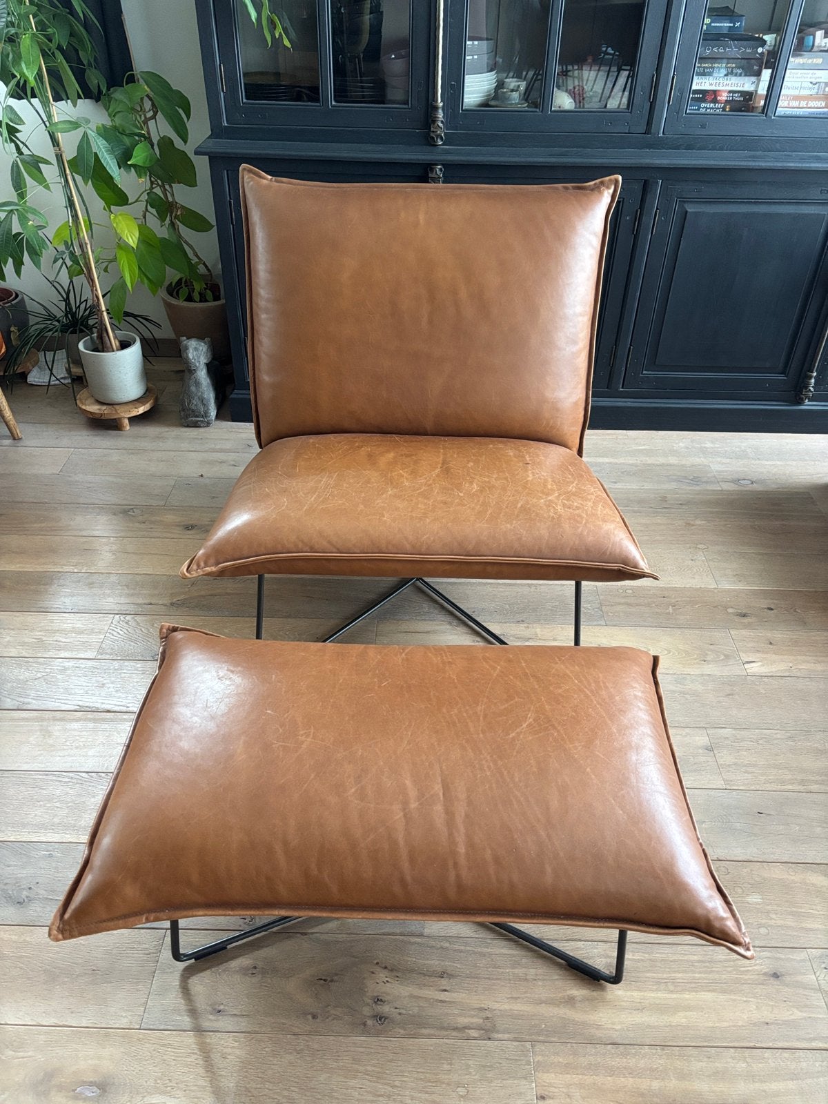 Jess design leren fauteuil & hocker, Ophalen, Zo goed als nieuw