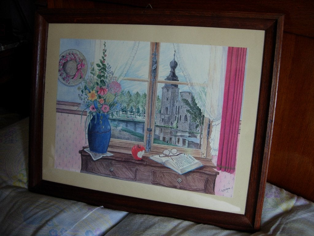 Cadre en bois "Chateau d'Havré" 57 cm x 46 cm, Antiquités & Art, Enlèvement ou Envoi