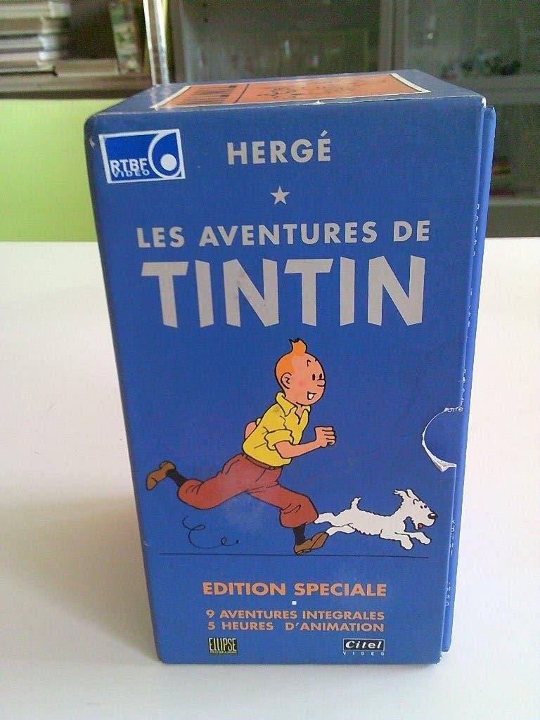 Doos met 4 videocassettes van Kuifje. 1997, Verzamelen, Ophalen of Verzenden, Kuifje