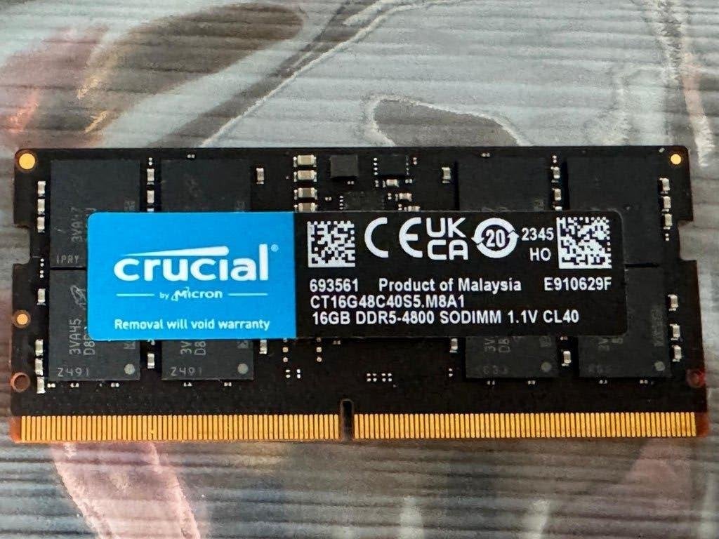 crucial 16GB DDR5 4800 SODIMM, Informatique & Logiciels, Comme neuf, Enlèvement, DDR5, Laptop