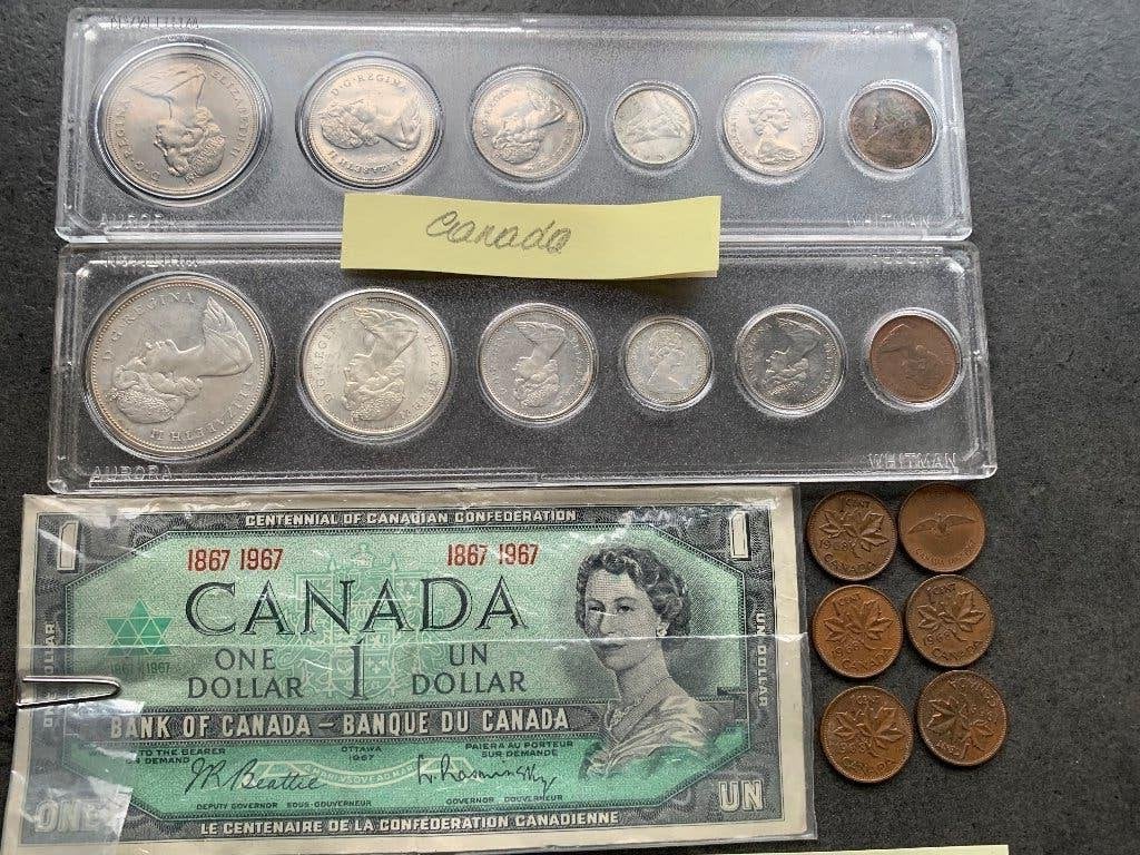 Devise AMERIQUES: 32 pièces + 1 billet: USA, CA, Mexique, .., Timbres & Monnaies, Monnaies | Amérique, Enlèvement, Amérique du Nord