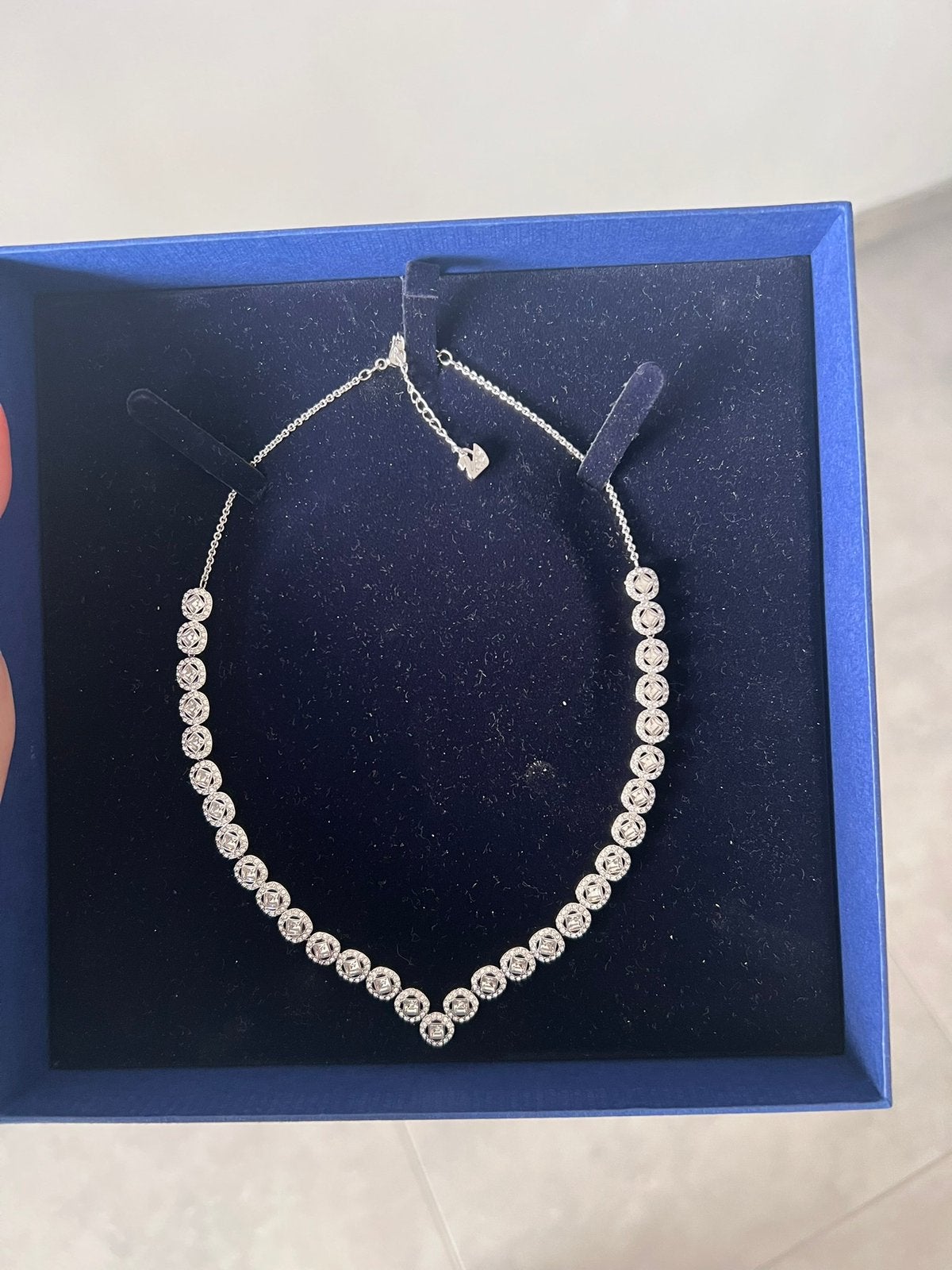Swarovski ketting ‘angelic square ‘ white / zilver 5368145., Enlèvement, Comme neuf, Blanc, Argent
