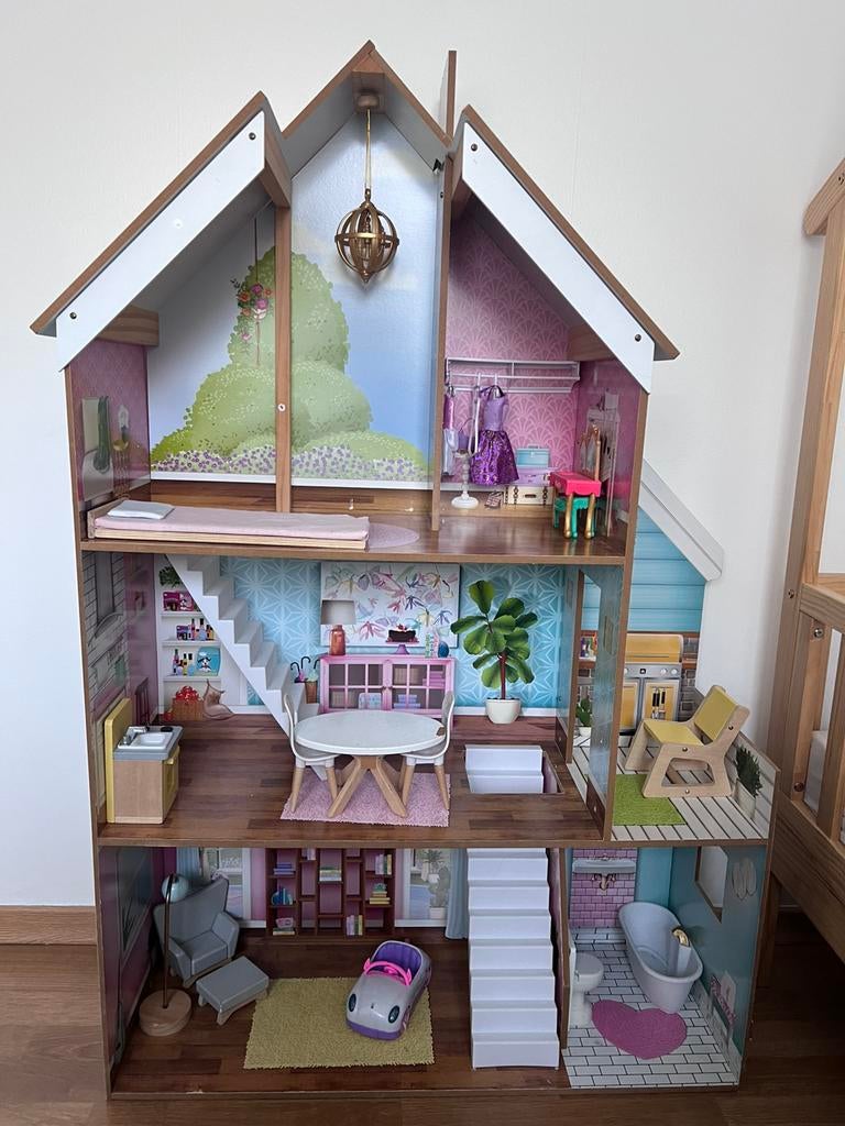Grande maison de poupée en bois KidKraft avec mobilier -3 ét, Enfants & Bébés, Jouets | Maisons de poupées, Utilisé, Maison de poupées