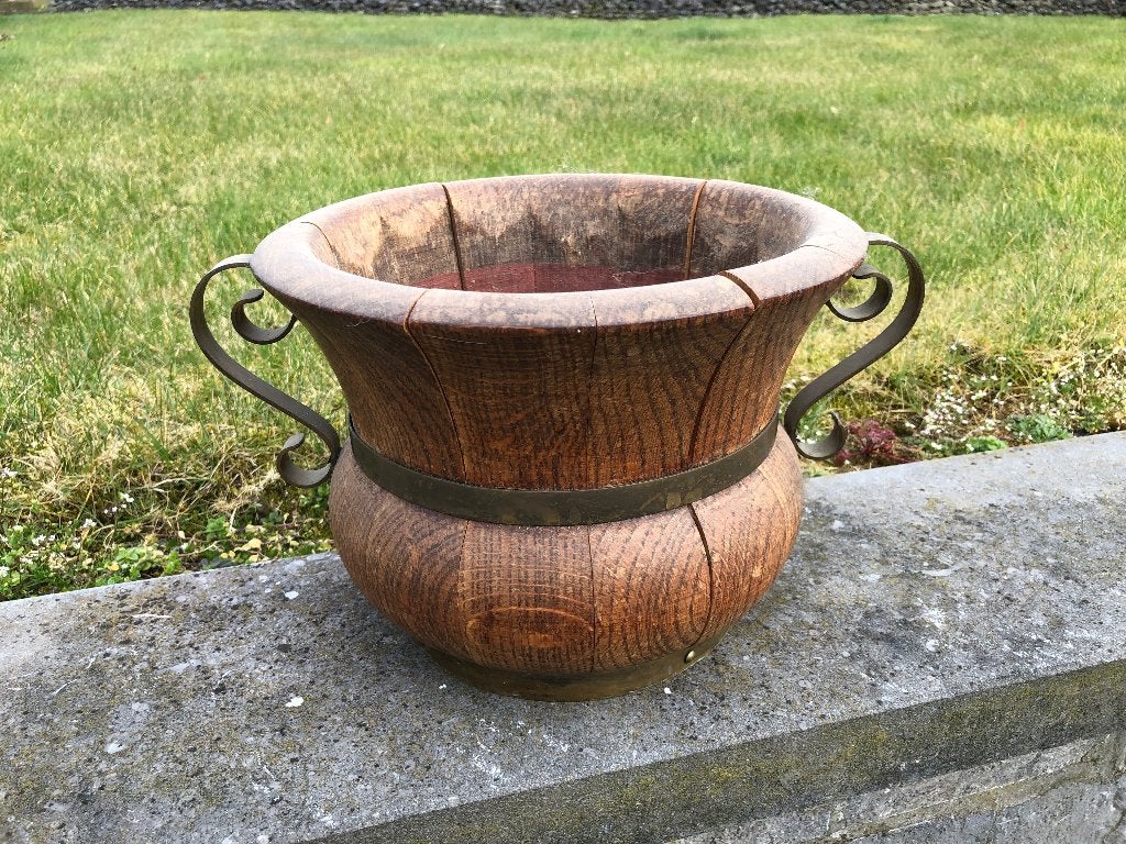 Vintage bloempot in hout, Ophalen, Zo goed als nieuw