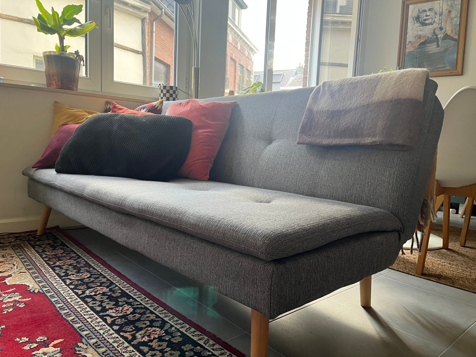 Zetel(bed) in het grijs, Huis en Inrichting, Slaapkamer | Slaapbanken, Ophalen, Zo goed als nieuw, Tweepersoons, Grijs
