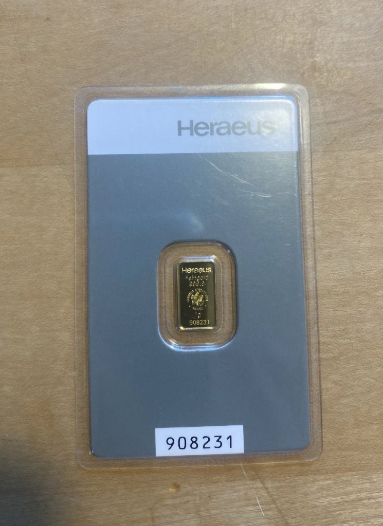 Heraeus 1 Gram Goudbaar 999,9 in originele verpakking, Postzegels en Munten, Ophalen of Verzenden, Goud