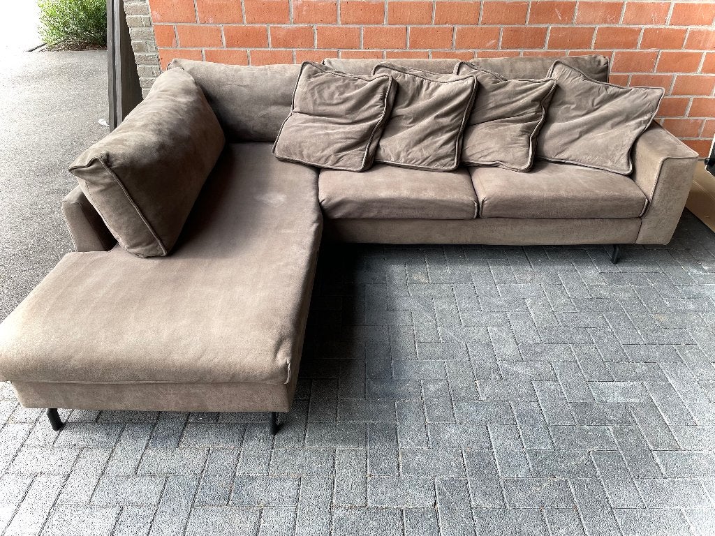 Hoeksalon in microvezel stof - goede staat, Ophalen, Gebruikt, Stof