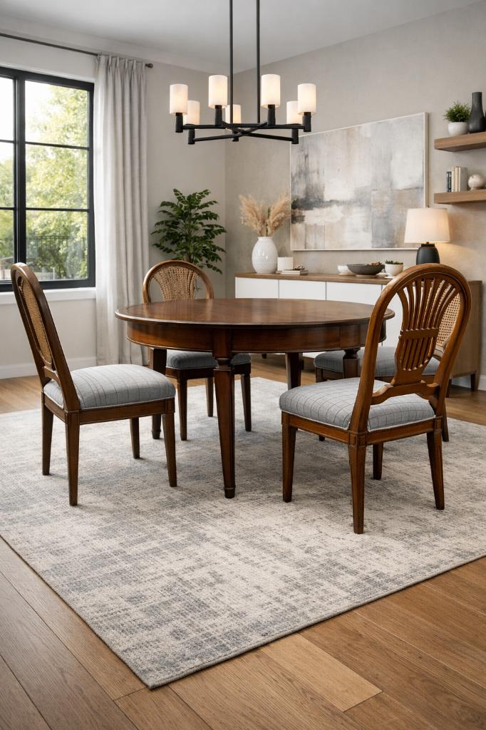 Table à manger Camille et Vence et chaises assorties, Klassiek, Cerisier, Rond, 100 à 150 cm