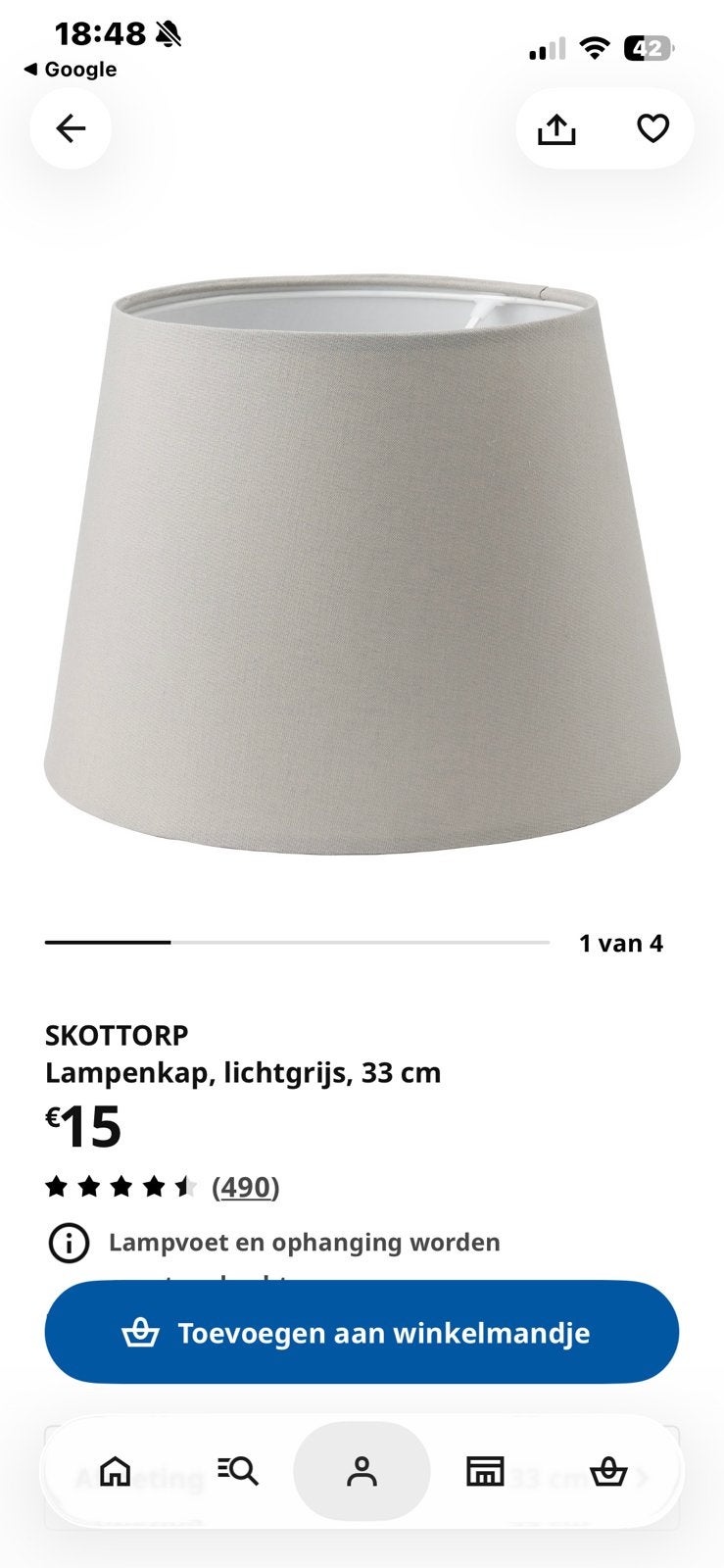 Skottorp lampekap ikea grijs 33 cm, Ophalen, Overige typen, Nieuw, Grijs