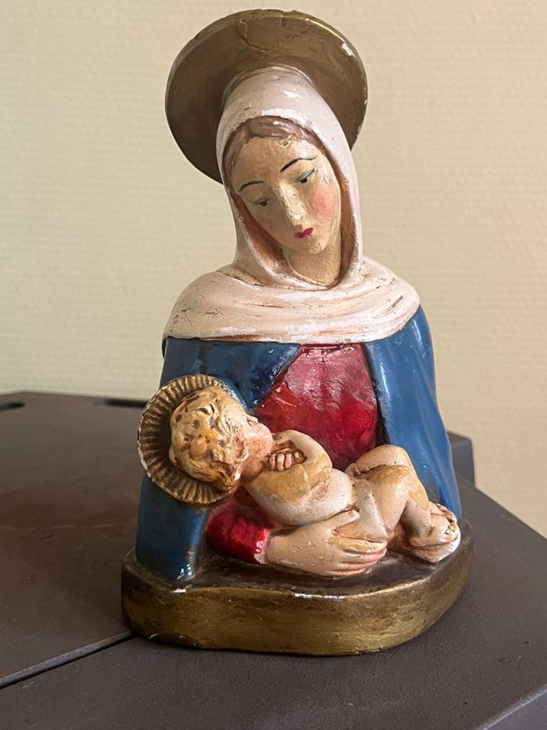 Antiek beeld Maria met kindje Jezus., Ophalen of Verzenden