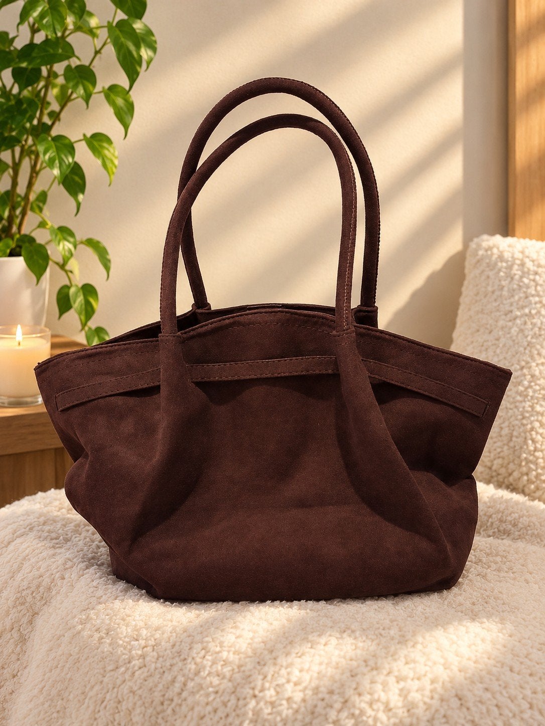 Elegante chique bordeauxbruine dameshandtas met suède-effect, Handtassen en Accessoires, Ophalen of Verzenden, Nieuw, Overige kleuren