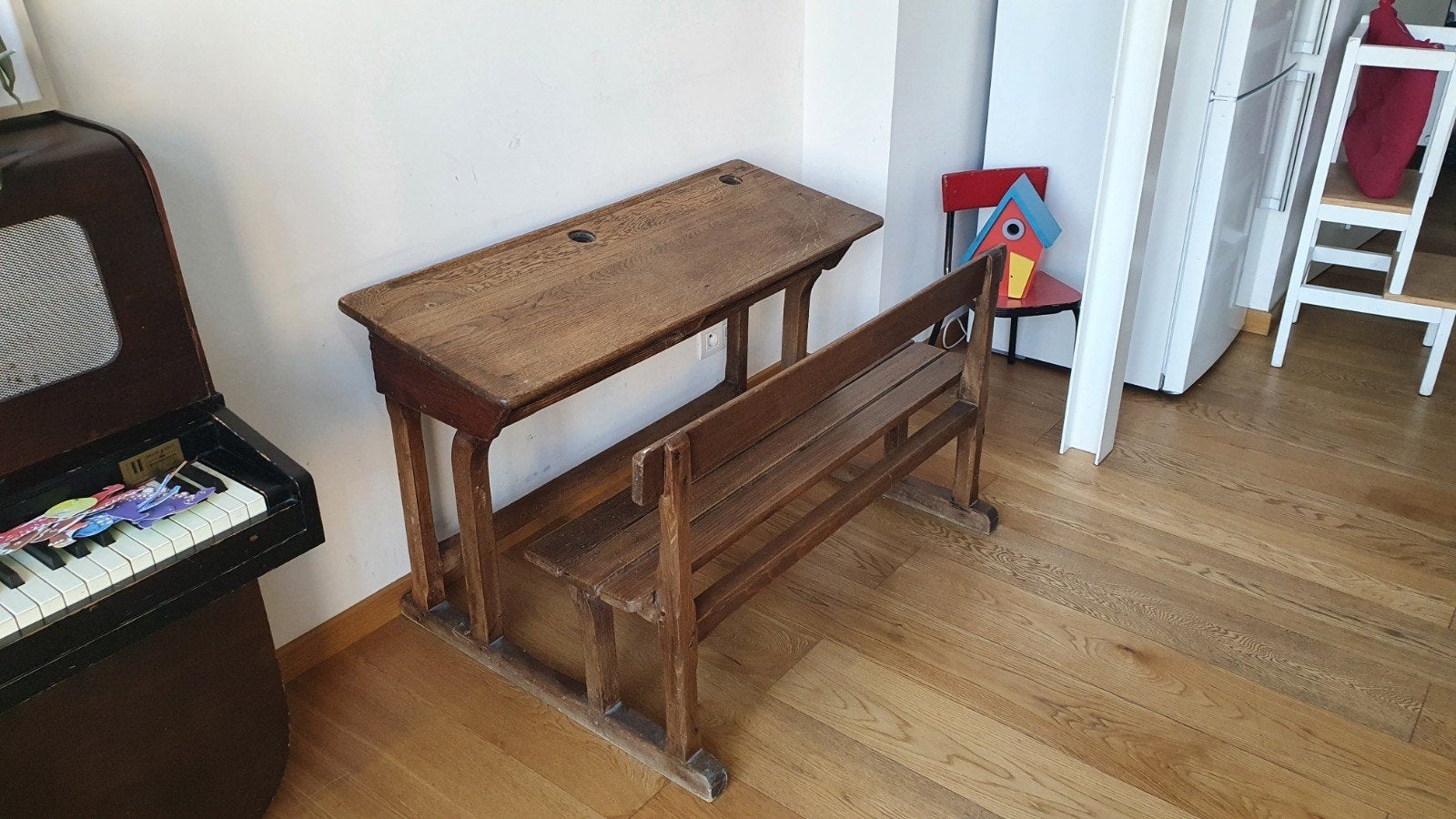Banc d'écolier vintage, bois, Maison & Meubles, Mobilier complet, Enlèvement
