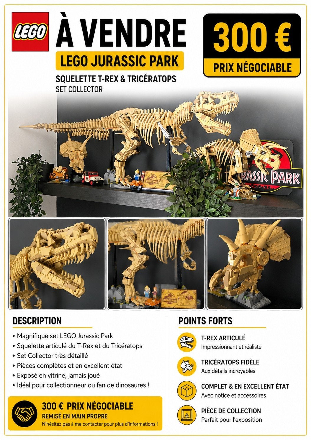 lego T-rex, triceratops et la tête du triceratops., Ophalen