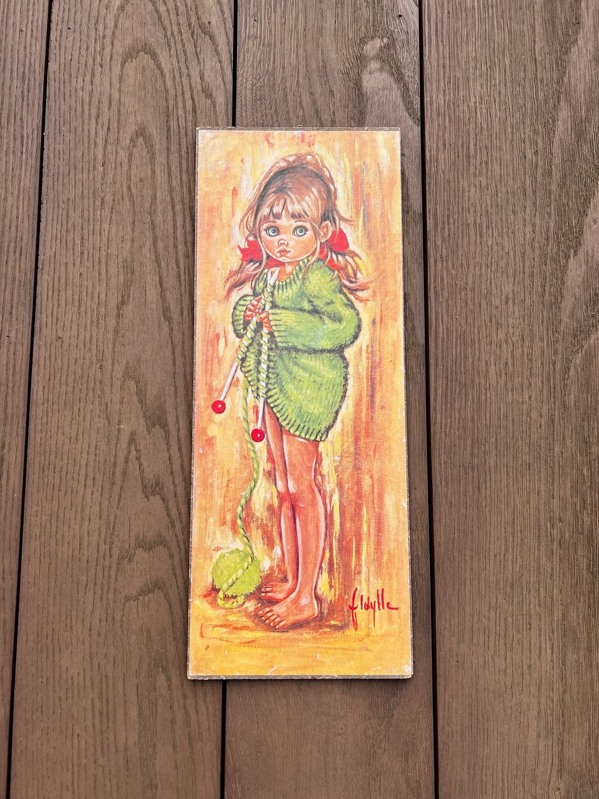 Retro print op hout big eyes Falconi meisje met breiwerk, Ophalen of Verzenden, Zo goed als nieuw, Breien, Overige typen