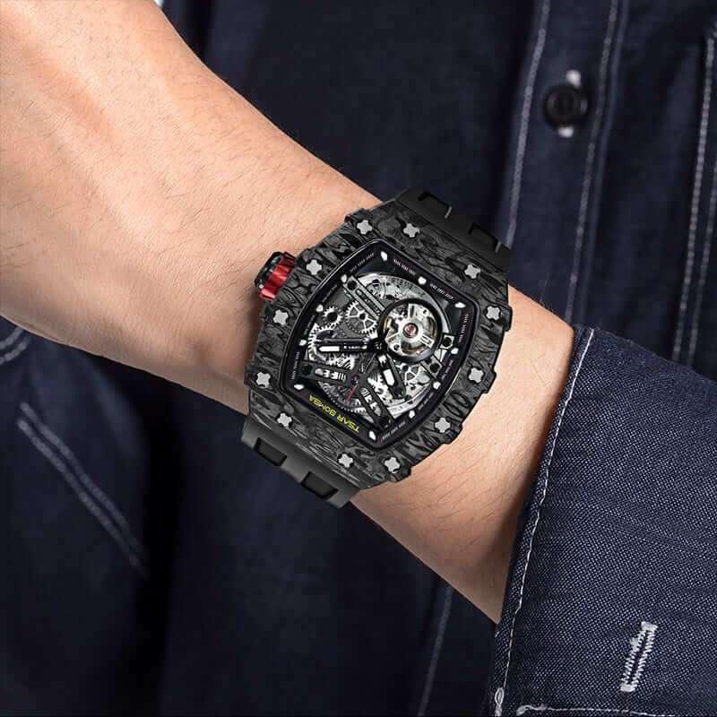 Tsar bomba nieuw model carbon tonneau automaat TB8208CF, Handtassen en Accessoires, Horloges | Heren, Overige materialen, Polshorloge