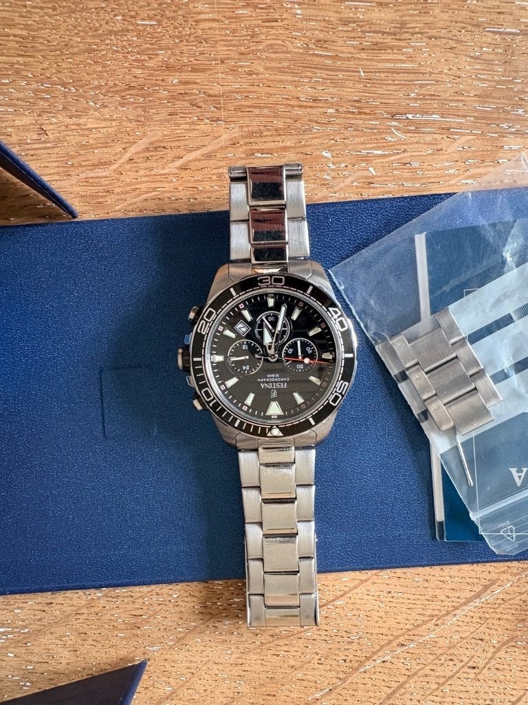 Montre Festina chronographe homme – bracelet acier, Montre-bracelet, Autres marques, Enlèvement ou Envoi, Acier