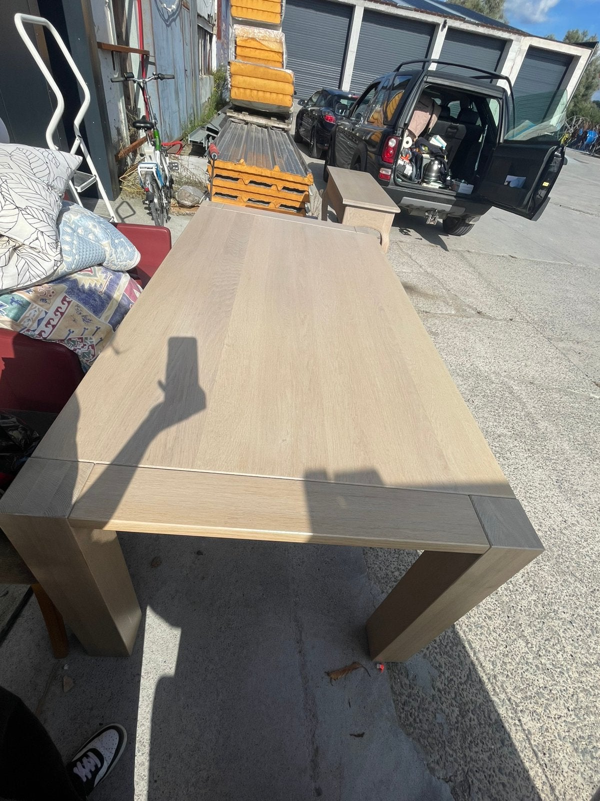 Grote eikenlook eettafel 200  99 cm – stevige blokpoten, Huis en Inrichting, Ophalen, Zo goed als nieuw