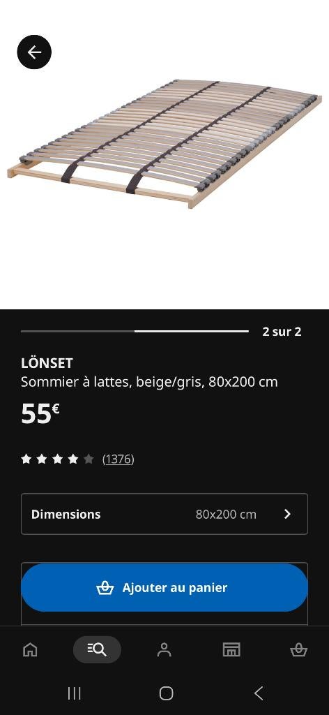 Sommiers Lonset ikea 2 x 80/200 cm, Comme neuf, Sommier, 200 cm, Deux personnes