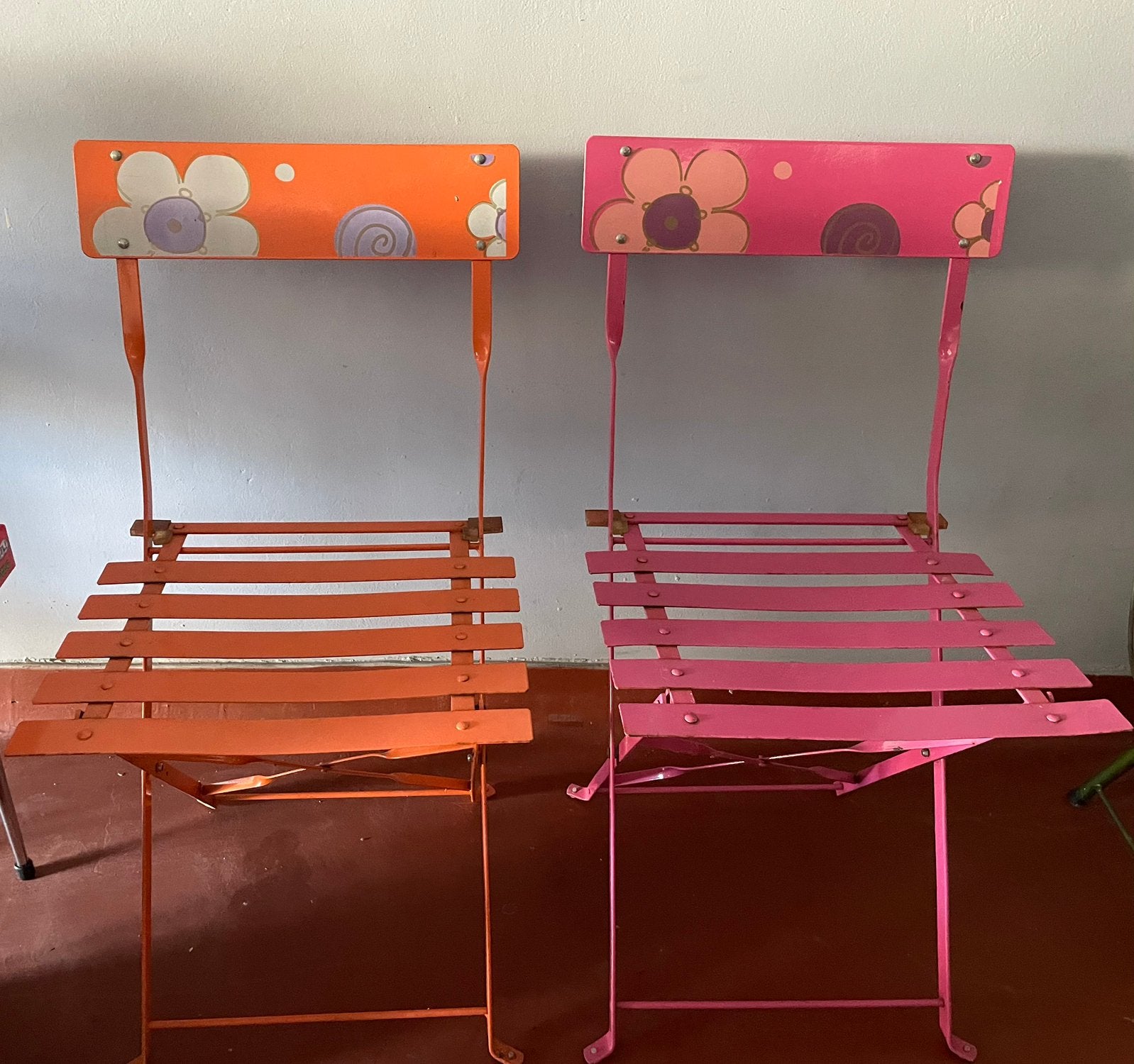 Kleurrijke vrolijke Boho-Chic Bistro Stoelen - Fermob stijl, Tuin en Terras, Ophalen, Zo goed als nieuw, Metaal, Inklapbaar