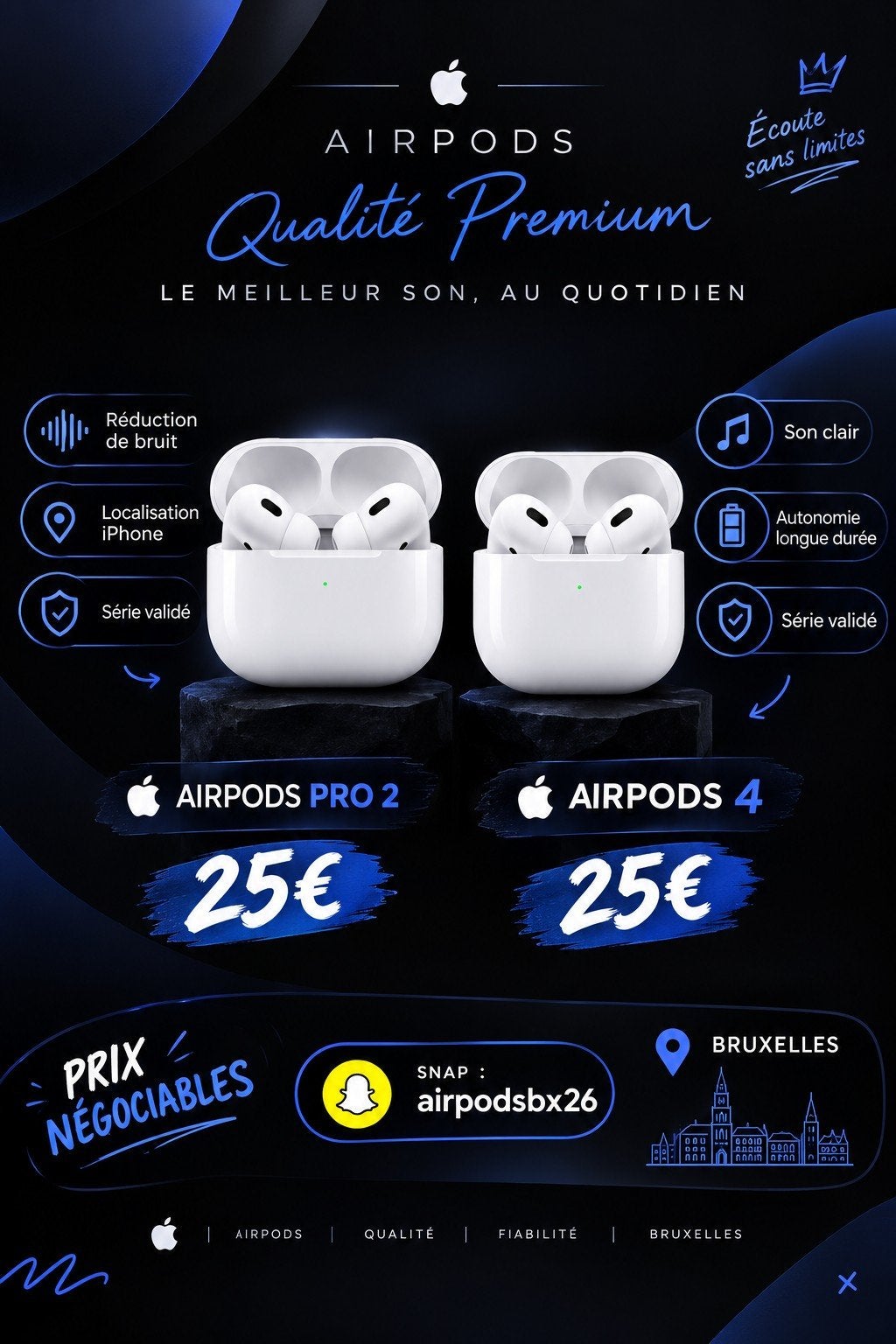Airpods, Neuf, Blanc, Bluetooth, Intra-auriculaires (Earbuds)