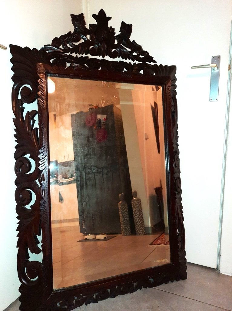 Fraai Vintage spiegel met houtgesneden kader -135 x 80 cm, Huis en Inrichting, Woonaccessoires | Spiegels, Ophalen, Zo goed als nieuw