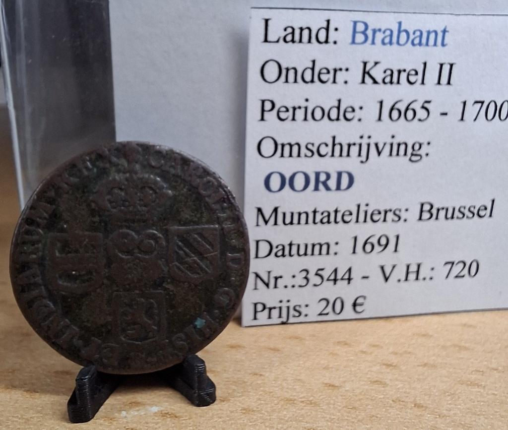 Oord - 1691 - Brussel - Karel II - @20€, Timbres & Monnaies, Monnaies | Belgique, Envoi, Autre, Monnaie en vrac
