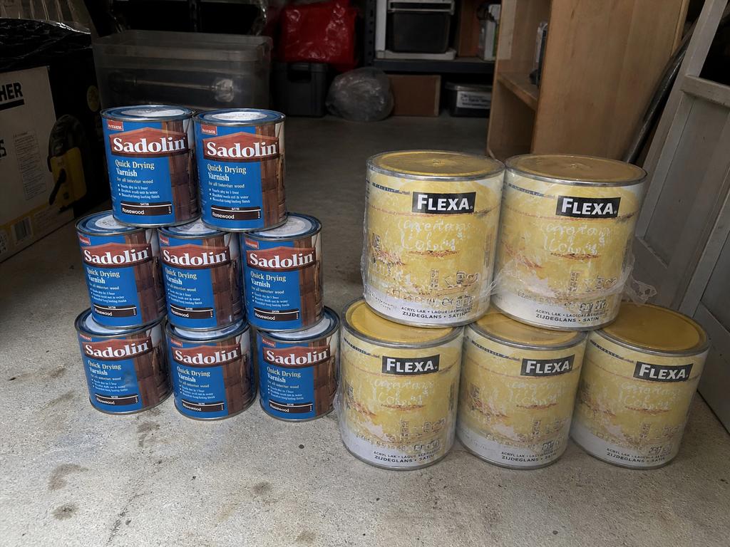 Grote partij vernis Sadolin + Flexa lak – nieuw / bulk, Bricolage & Construction, Peinture, Vernis & Laque, Enlèvement, Laque