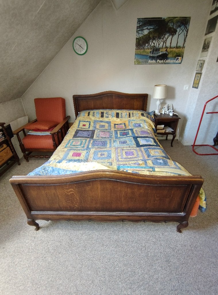 Cadre de lit en bois massif rustique, Maison & Meubles, 140 cm, Brun, Enlèvement, Utilisé