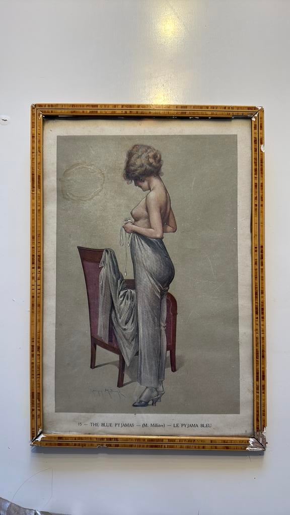 Originele Art Deco Prent M. Millière – "The Blue Pyjamas", Antiek en Kunst, Kunst | Schilderijen | Klassiek, Ophalen of Verzenden