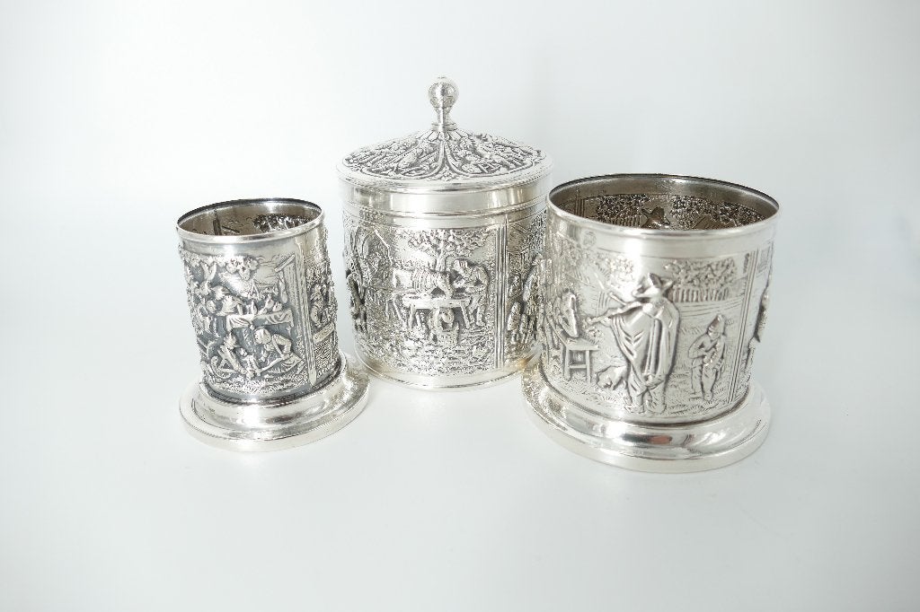 Verzilverde Theebus & Lepelvaasjes - H.Hooikaas, Ophalen of Verzenden, Zilver