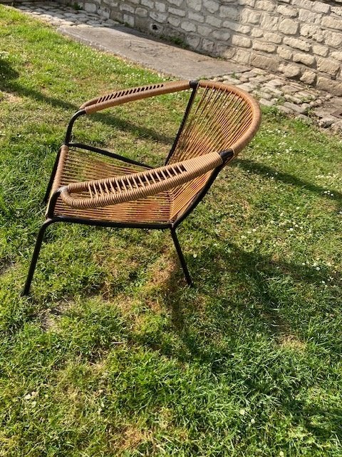 VINTAGE IJZEREN SPAGHETTI LOUNGE CHAIR JAREN 50 MID CENTURY, Ophalen, Huis en Inrichting