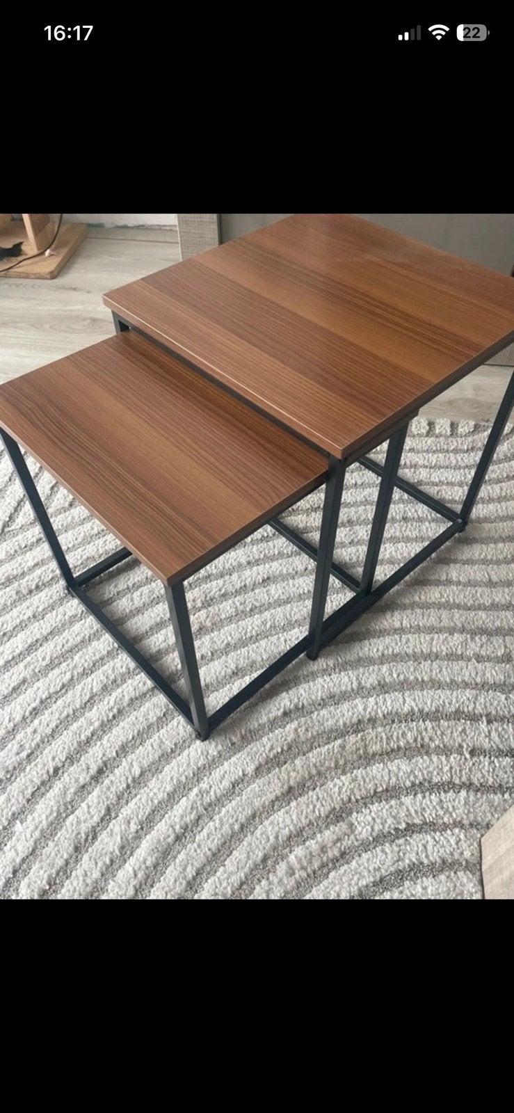 Table d'appoint 2 pièces brun noyer et noir, Maison & Meubles, Enlèvement ou Envoi, Comme neuf, Carré