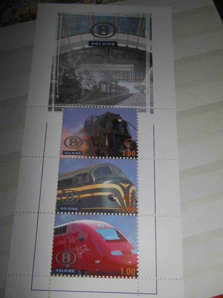 Feuillet de 3 timbre Belge " Trains", Timbres & Monnaies, Timbres | Europe | Belgique, Enlèvement ou Envoi, Trains