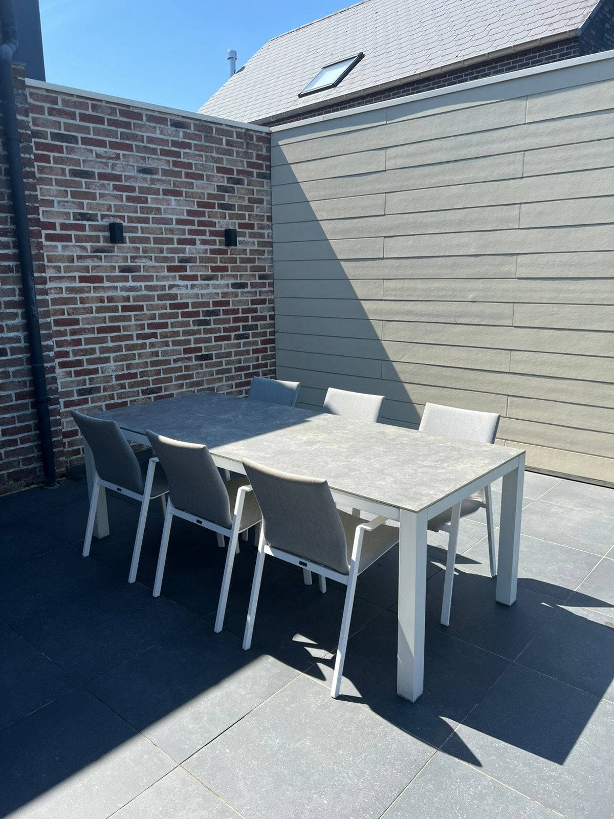 Moderne Bristol tuinset met 6 stoelen – 220 x 92 cm, Table à dinner, Salons de jardin, Aluminium, Comme neuf