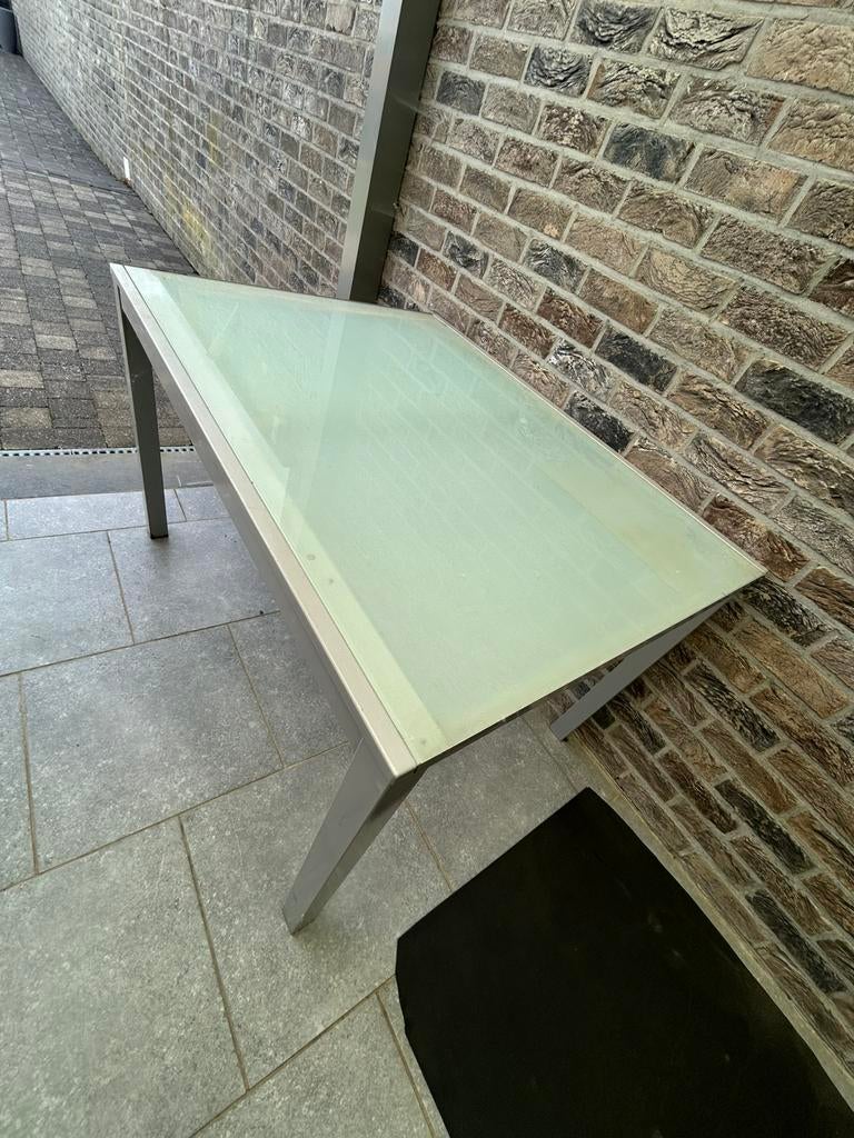 Glazen tuintafel, Tuin en Terras, Ophalen, Gebruikt, Aluminium
