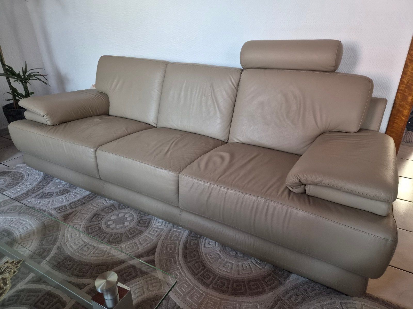 Fauteuil de salon 3 + 2 + 1 complet beige, Ophalen, Leer