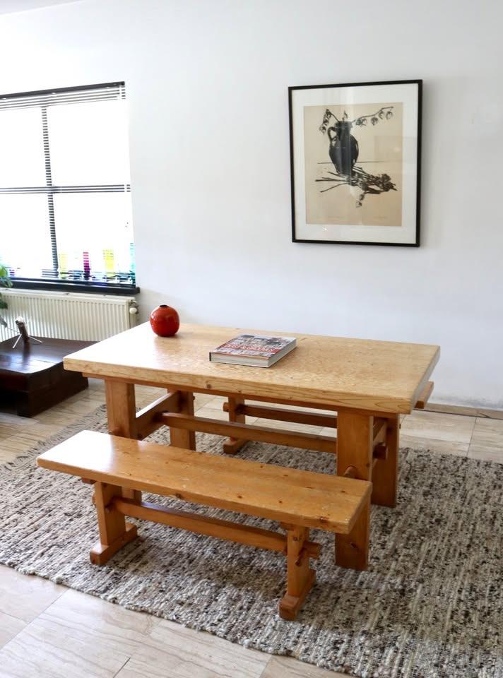 Vintage 60' eettafelset - Tafel Charlotte Perriand stijl, Huis en Inrichting, Tafels | Eettafels, Ophalen, Gebruikt, Grenenhout
