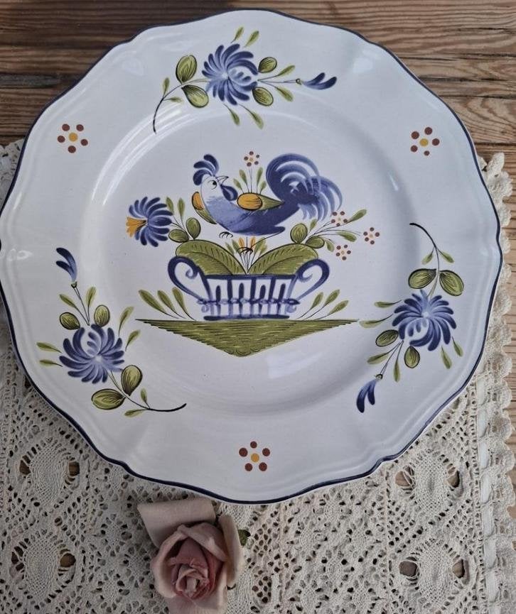 Vintage KG Luneville Chanteclerc blue diner bord met haan, Enlèvement ou Envoi