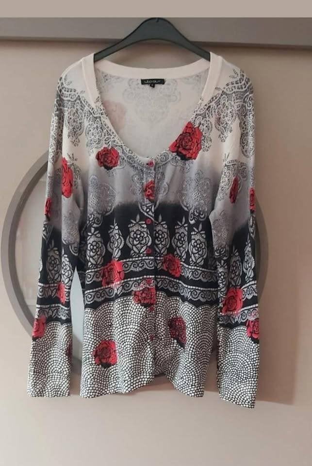 Cardigan Léo Guy, mt XL (46-48), Kleding | Dames, Ophalen of Verzenden, Zo goed als nieuw, Meerkleurig, Trui of Vest